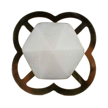 White Hexagon Stone Cabinet Brass Knobs